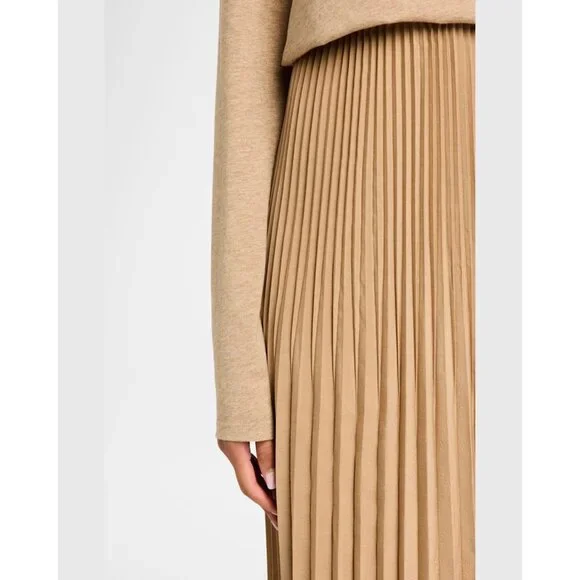 EILEEN FISHER Pleated Wool-Silk Midi Skirt Biscuit NWT - Picture 3 of 8